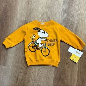 Peanuts Kids Mustard Snoopy Bicycle Sweatshirt Crew Neck 12 Months